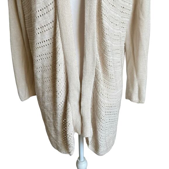 Gap Cardigan Women's Size Large Beige Open Knit Cotton Blend Boho Coastal Long - Picture 3 of 10